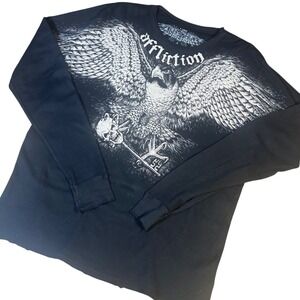 Affliction Thermal Y2K Shirt Mens XL Black Eagle Skull Long Sleeve Waffle Tee